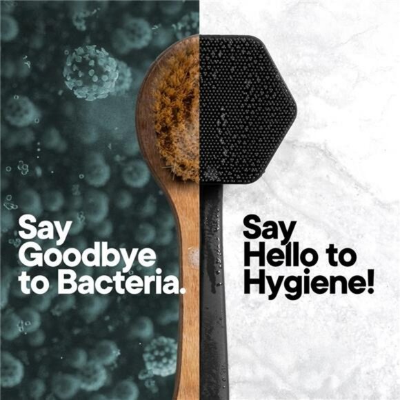 Mens Silicone Back Scrubber Exfoliating Shower Brush Long Handle Charcoal - Picture 6 of 7